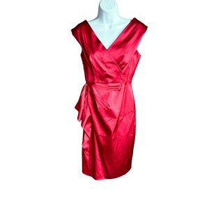 Maggy London Petites Red Sheath Dress, Knee Length, V-Neck Size 6P